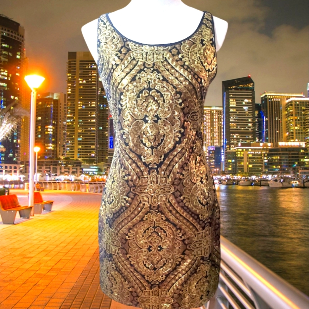XOXO Black & Gold Sleeveless Sequin Party Dress